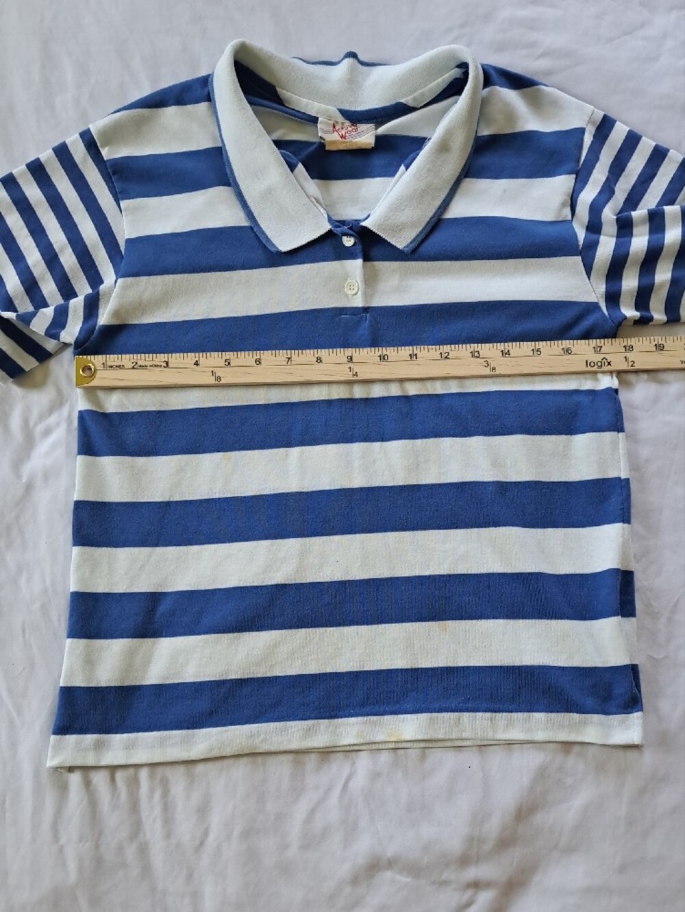 Vintage Sears 1970s Blue & White Striped Preppy Collared Polo Shirt Size M - Picture 3 of 10